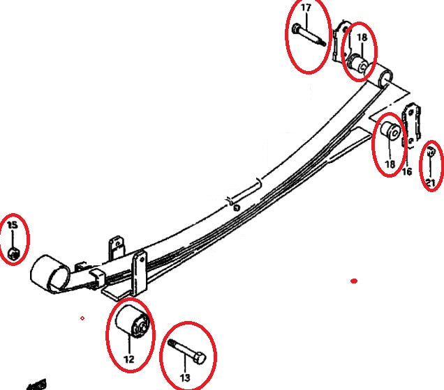 22pc Set NEW Genuine Suzuki SUPERCARRY BEDFORD RASCAL VAN Rear Leaf Spring Bush Kit