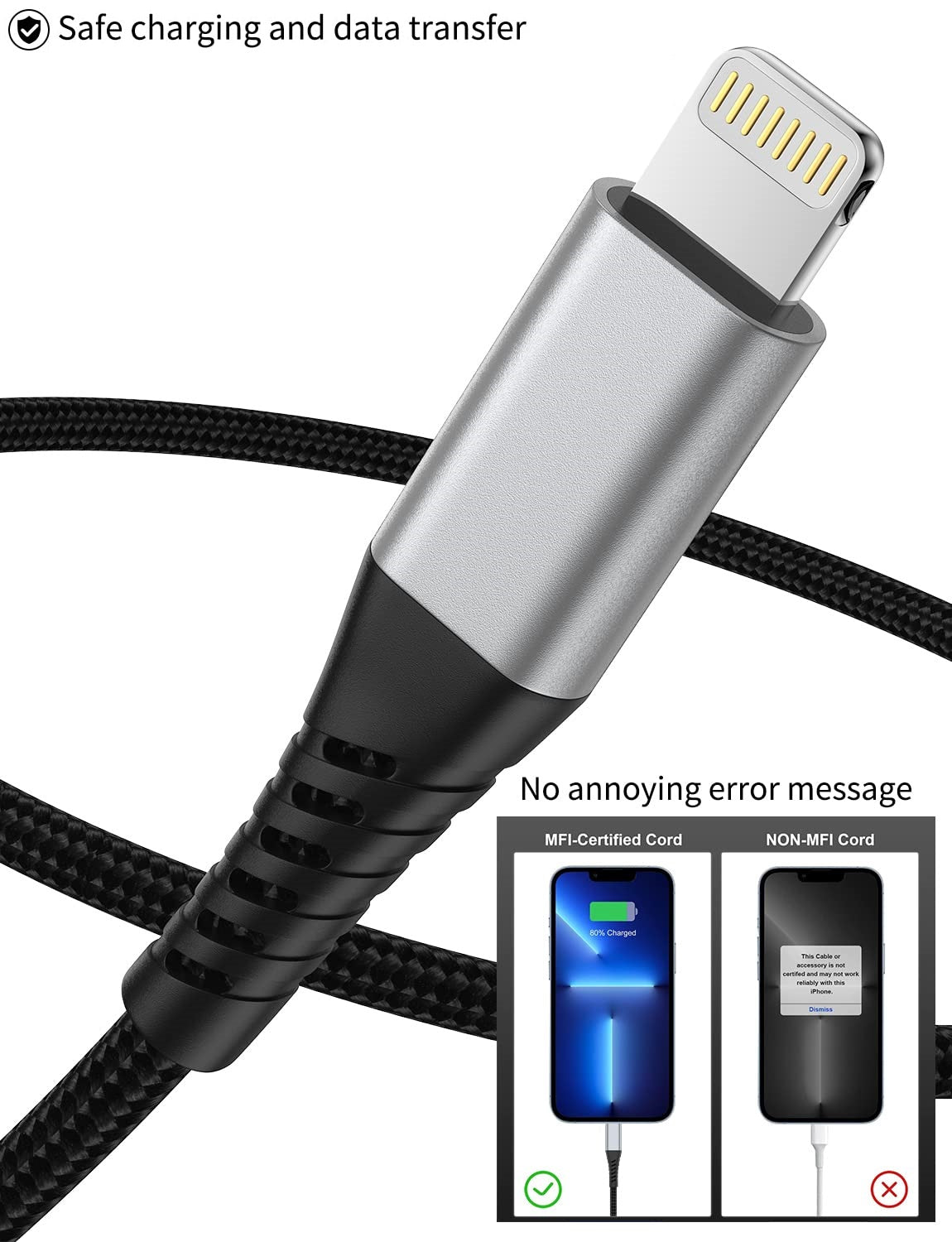 NEW High Quality USB A to iPhone Lightning Wire Cable 0.6m 60cm BRAIDED Grey