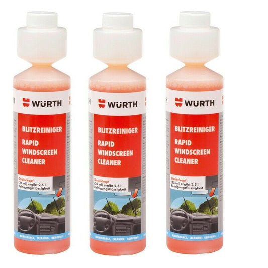 3x NEW Wurth SUMMER RAPID Screen Cleaner Screenwash Concentrate 250ml 0892333250