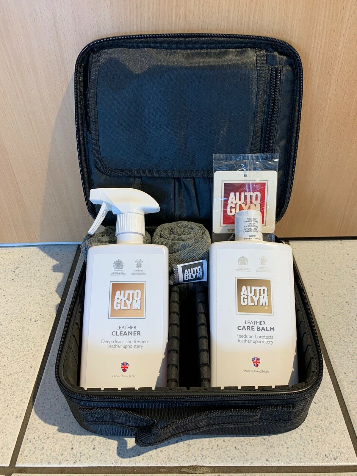 Genuine AUTOGLYM 6 Piece LEATHER CLEANING BALM VALETING BAG KIT CAR SET Black