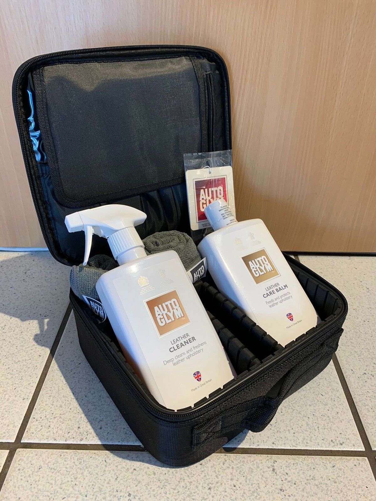 Genuine AUTOGLYM 6 Piece LEATHER CLEANING BALM VALETING BAG KIT CAR SET Black