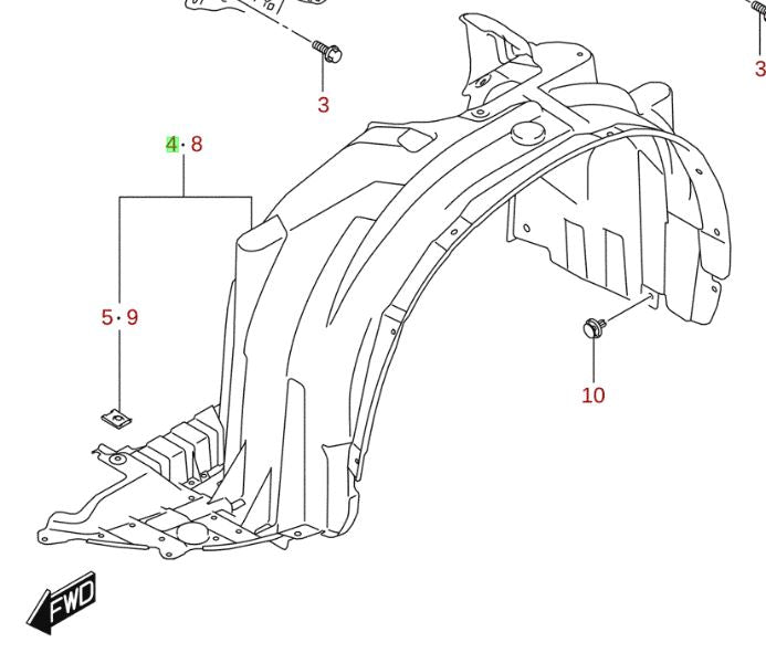 NEW Genuine Suzuki S-CROSS 2022-On Right Side Front Wing LINER LINING ...