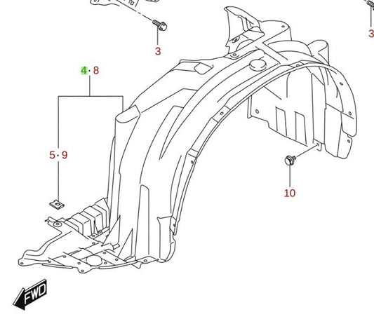 NEW Genuine Suzuki S-CROSS 2022-On Right Side Front Wing LINER LINING 72320-63T00