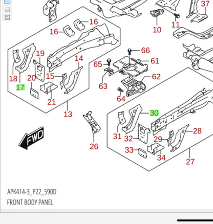 NEW Genuine Suzuki VITARA Front Apron Metal Extension No. 2 Bracket 58632-61M10