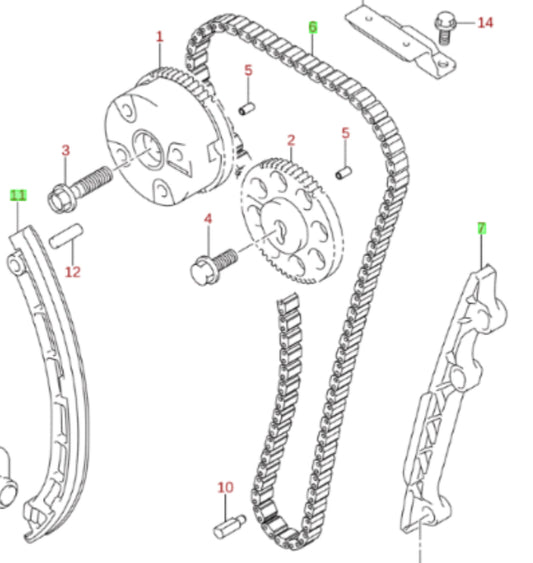 NEW Genuine Suzuki Vitara 1.4 2015-On TIMING CHAIN Kit GUIDE TENSIONER