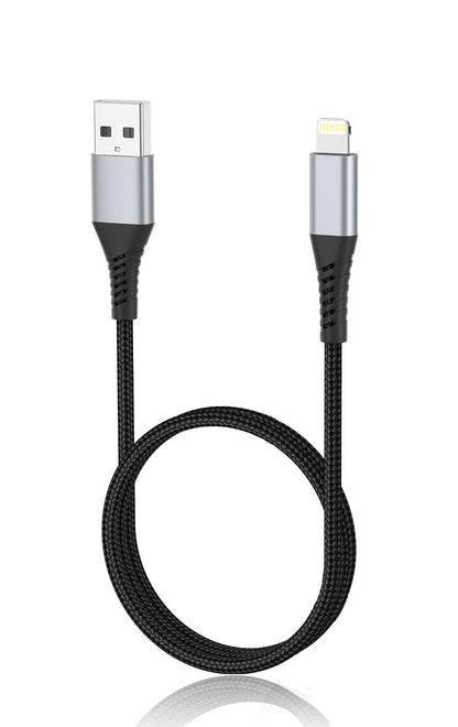 NEW High Quality USB A to iPhone Lightning Wire Cable 0.6m 60cm BRAIDED Grey