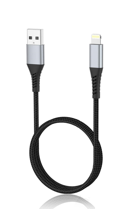 NEW High Quality USB A to iPhone Lightning Wire Cable 0.6m 60cm BRAIDED Grey