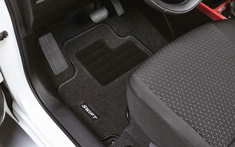 NEW Genuine Suzuki SWIFT 2017-> Carpet Mat Mats Set 4 Black Embroidered Heel Pad