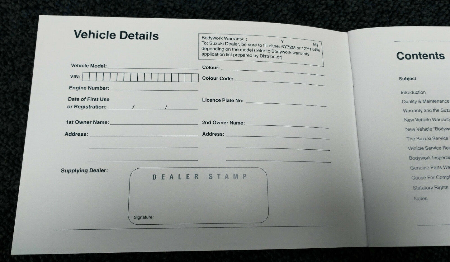 NEW Genuine Suzuki CAR Service Book Record 9,000 Mile Servicing 99000-99003-SMC