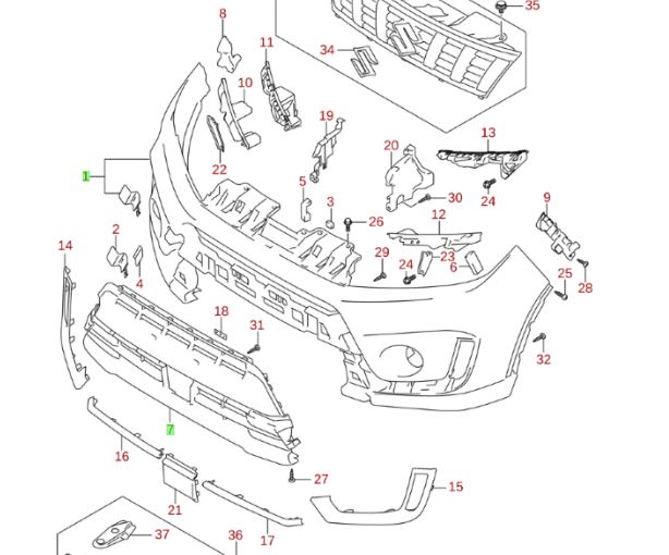 3x NEW Genuine Suzuki VITARA Front Bumper Primed W/ FOG LAMP HOLES & 3x Centre Grille